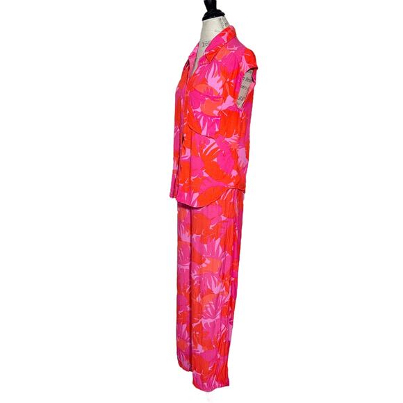 MNG | Women | Pink Tropical Botanical Sleeveless Top Pant Matching Set | Medium - Picture 4 of 15